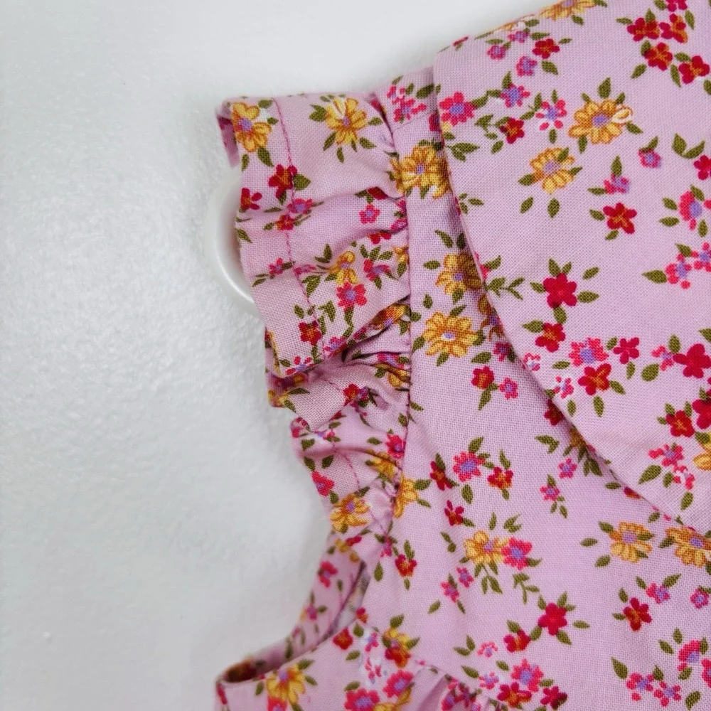 VTG‎ 2000 Toddler Girls Handmade Pink Floral Button Front Sundress Size 2-3yrs